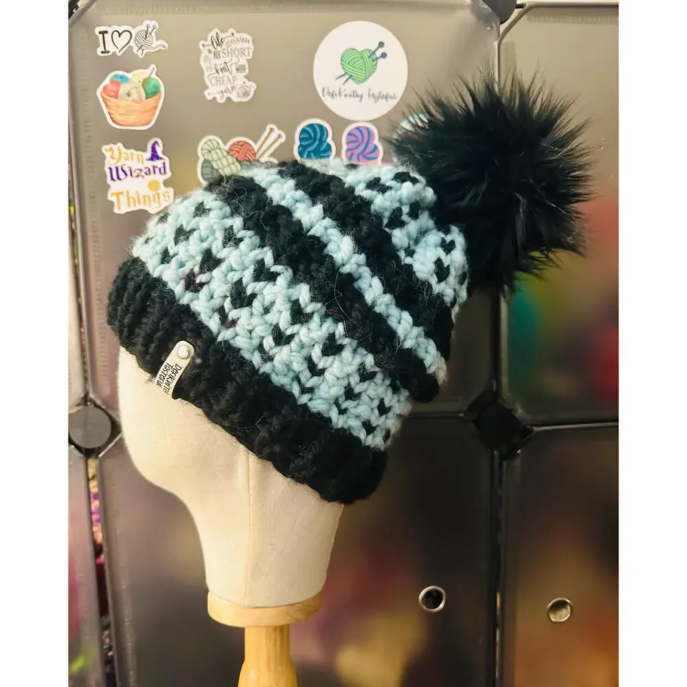 Hand Knit Into Your Heart Beanie: Cozy Winter Hat with Faux Fur Pom